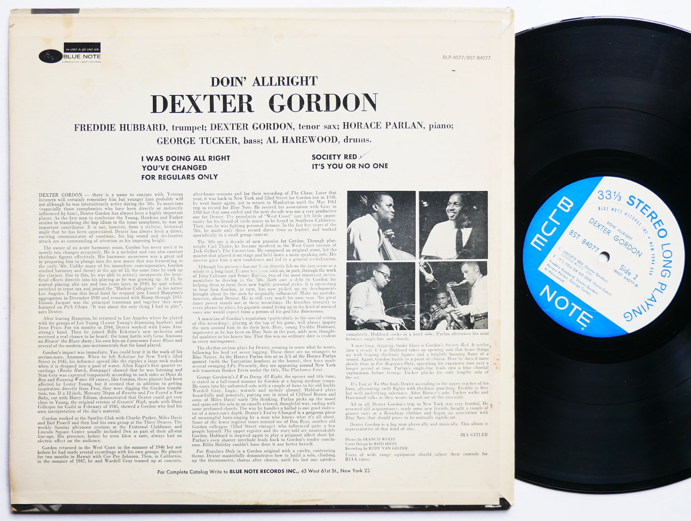 DEXTER GORDON Doin' Allright LP BLUE NOTE BST 84077 US 1966 NY RVG Horace Parlan