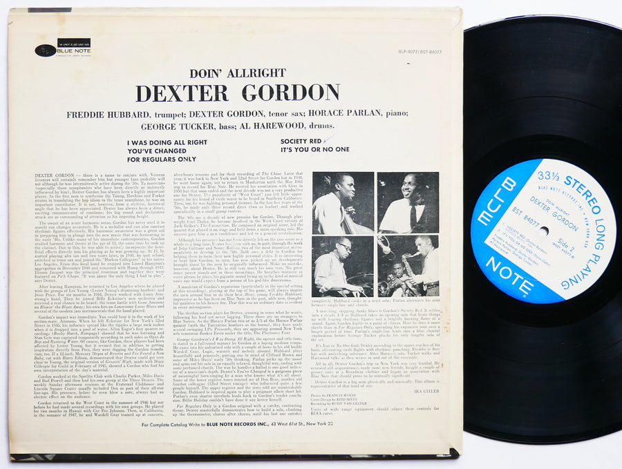 DEXTER GORDON Doin' Allright LP BLUE NOTE BST 84077 US 1966 NY RVG Horace Parlan