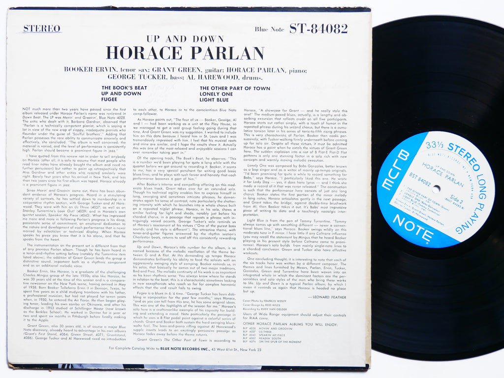HORACE PARLAN Up & Down LP BLUE NOTE BST 84082 NY RVG Booker Ervin Grant Green