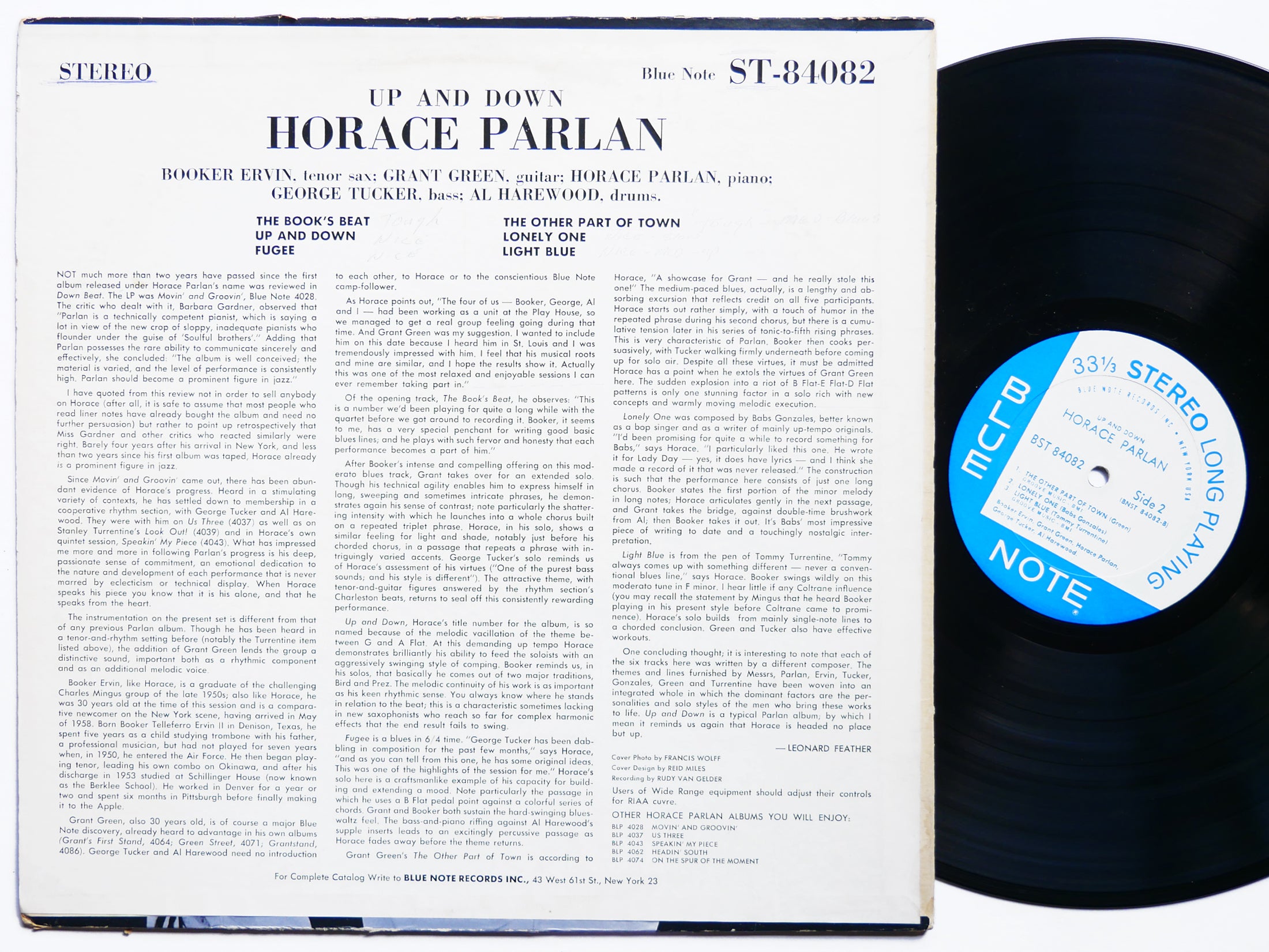 HORACE PARLAN Up & Down LP BLUE NOTE BST 84082 NY RVG Booker Ervin Grant Green