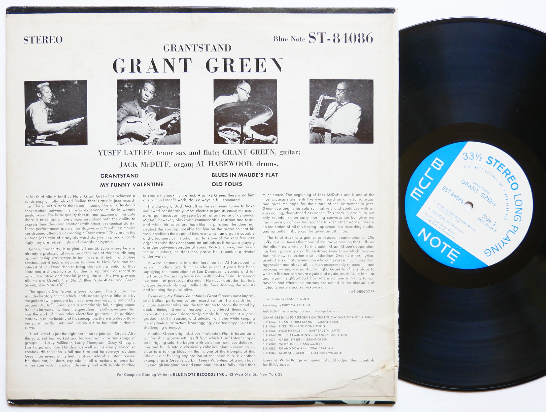 GRANT GREEN Grantstand LP BLUE NOTE BST 84086 US 1962 RVG NY EAR Yusef Lateef
