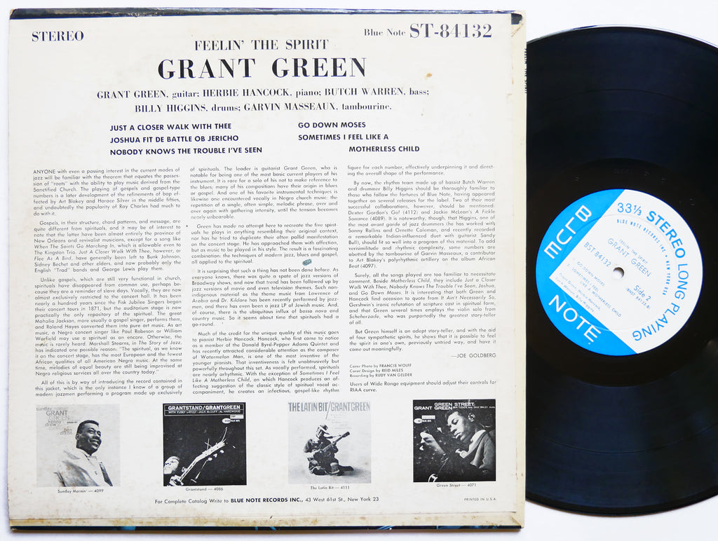 GRANT GREEN Feelin' The Spirit LP BLUE NOTE BST 84132 US 1963 NY EAR RVG JAZZ