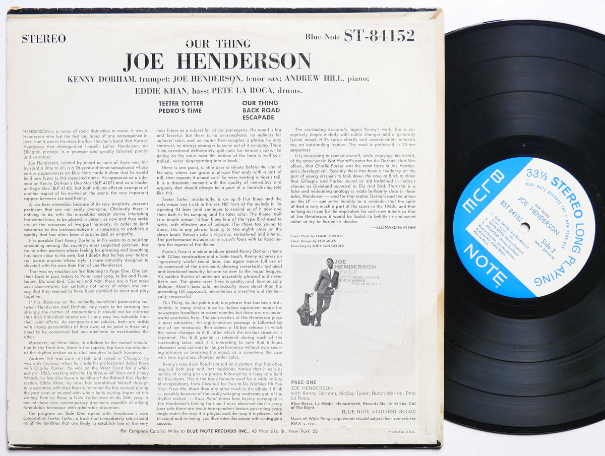 JOE HENDERSON Our Thing LP BLUE NOTE 84152 US 1964 EAR Pete La Roca Kenny Dorham