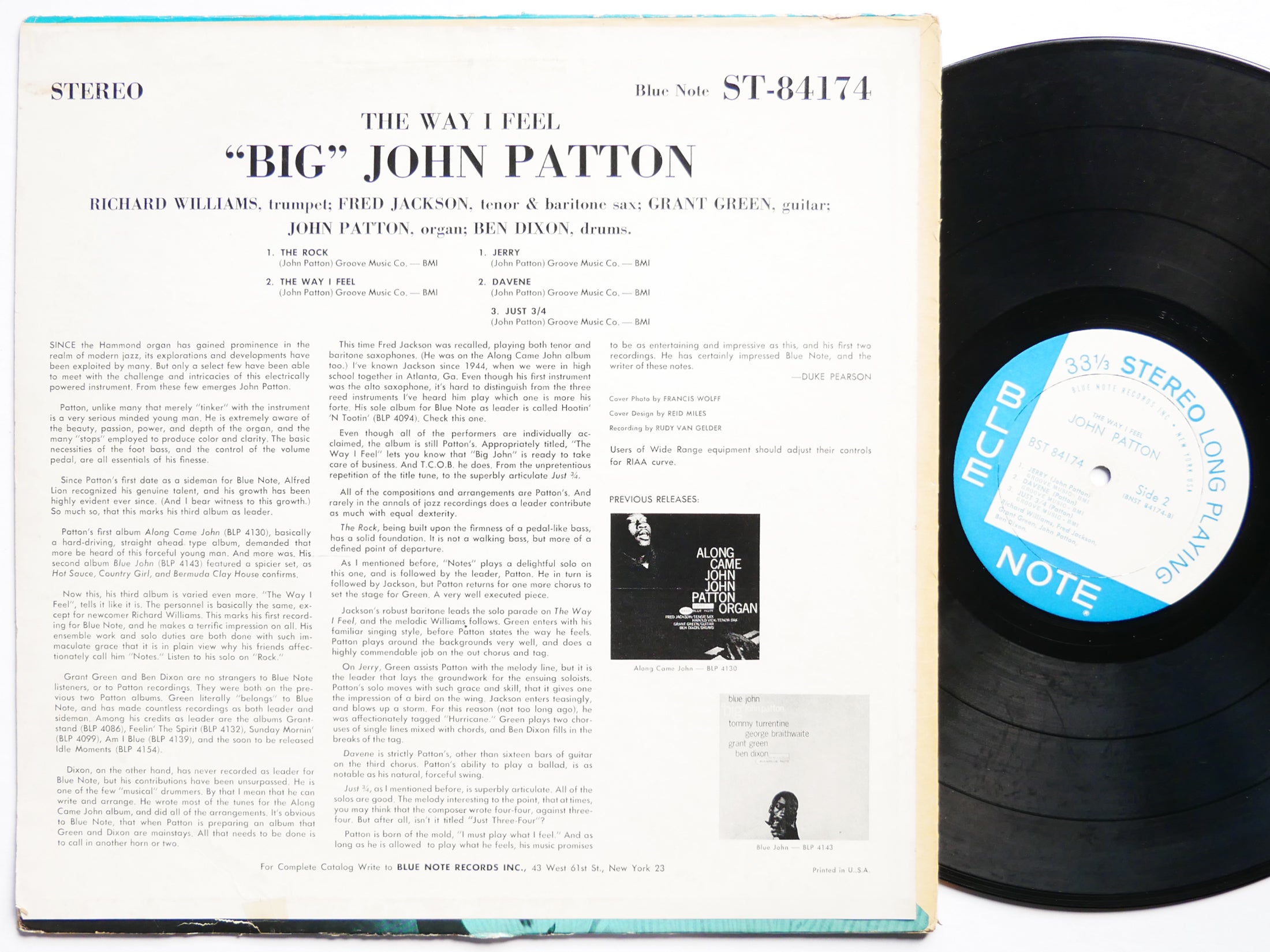 BIG JOHN PATTON The Way I Feel LP BLUE NOTE BST 84174 US 1966 NY RVG Grant Green