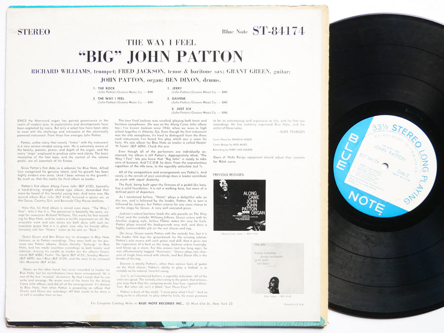 BIG JOHN PATTON The Way I Feel LP BLUE NOTE BST 84174 US 1966 NY RVG Grant Green