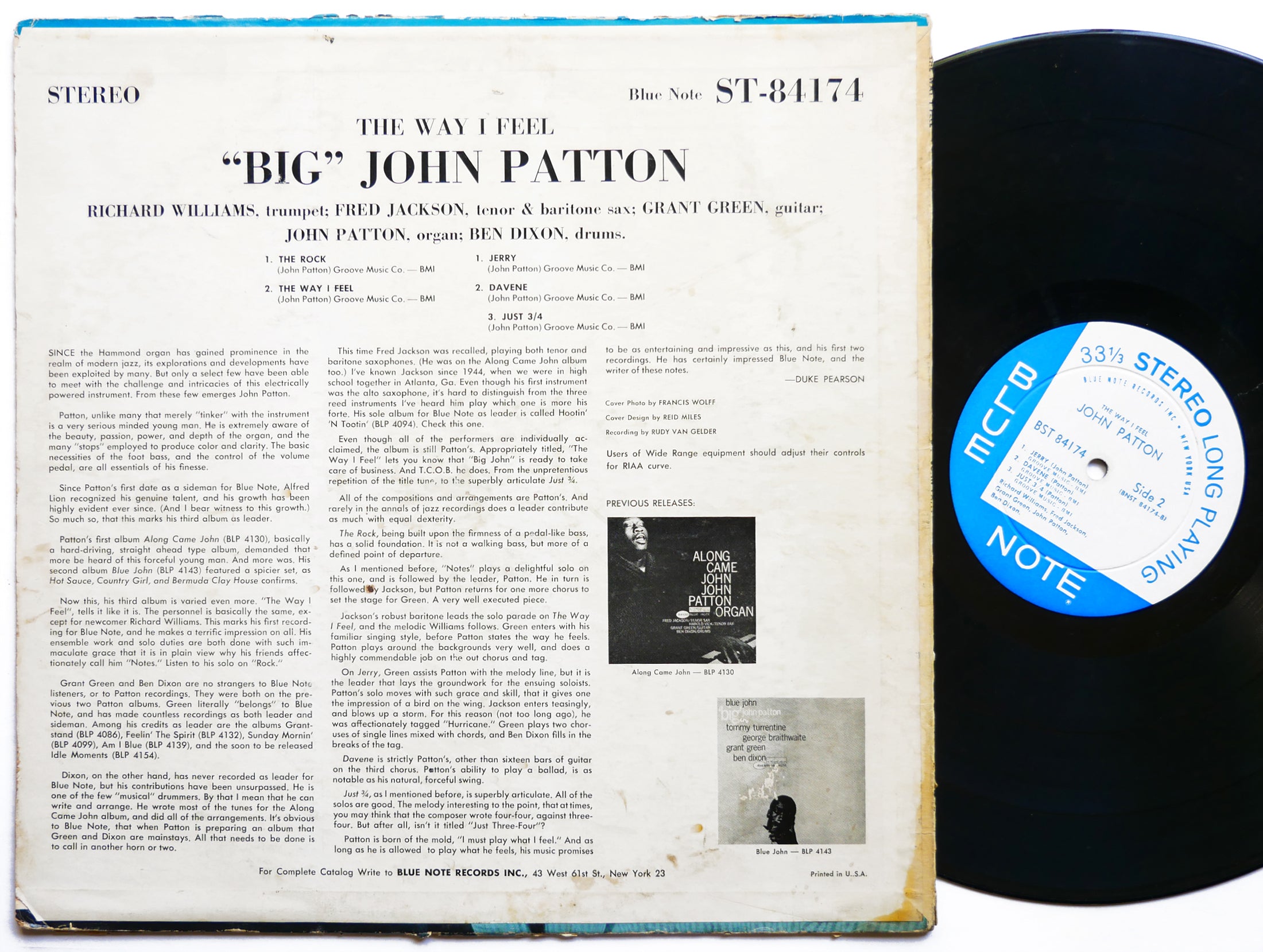 BIG JOHN PATTON The Way I Feel LP BLUE NOTE BST 84174 US 1964 NY EAR Grant Green