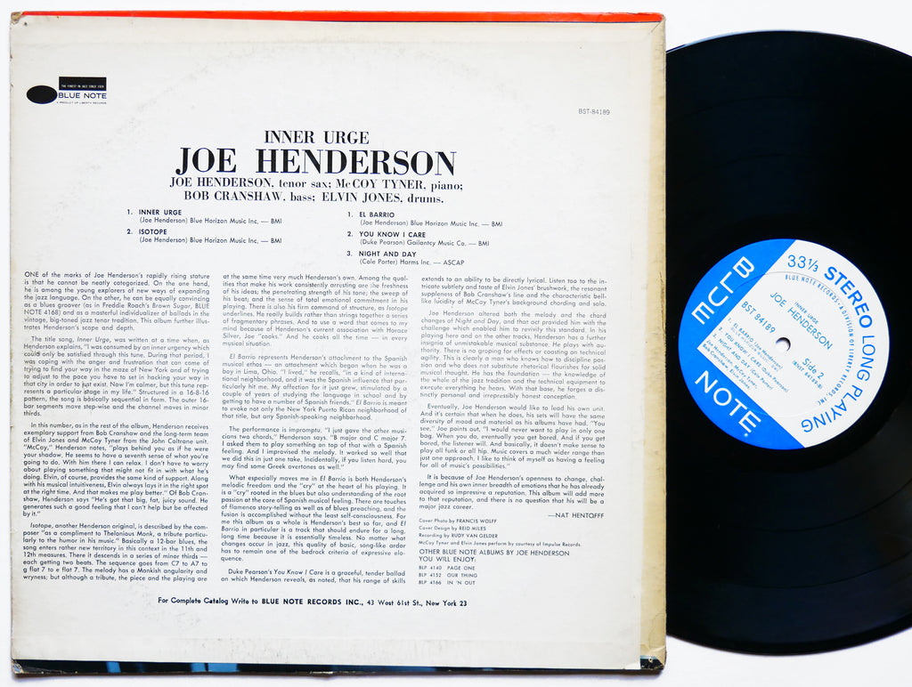 JOE HENDERSON Inner Urge LP BLUE NOTE BST 84189 US 1967 McCoy Tyner Elvin Jones