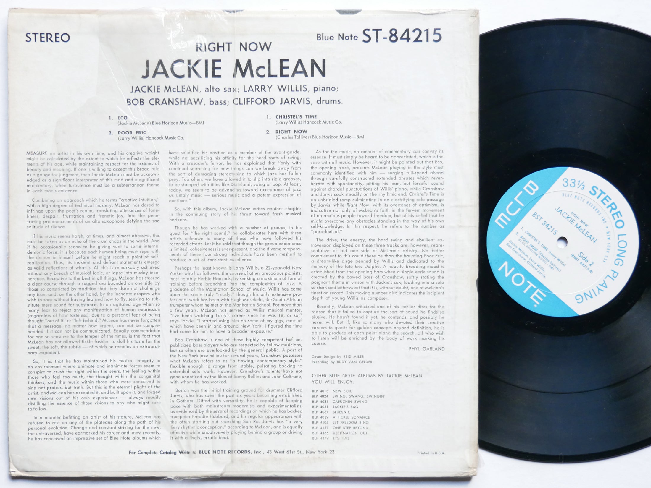JACKIE MCLEAN Right Now! LP BLUE NOTE BST 84215 US 1966 NY RVG Larry Willis VG+