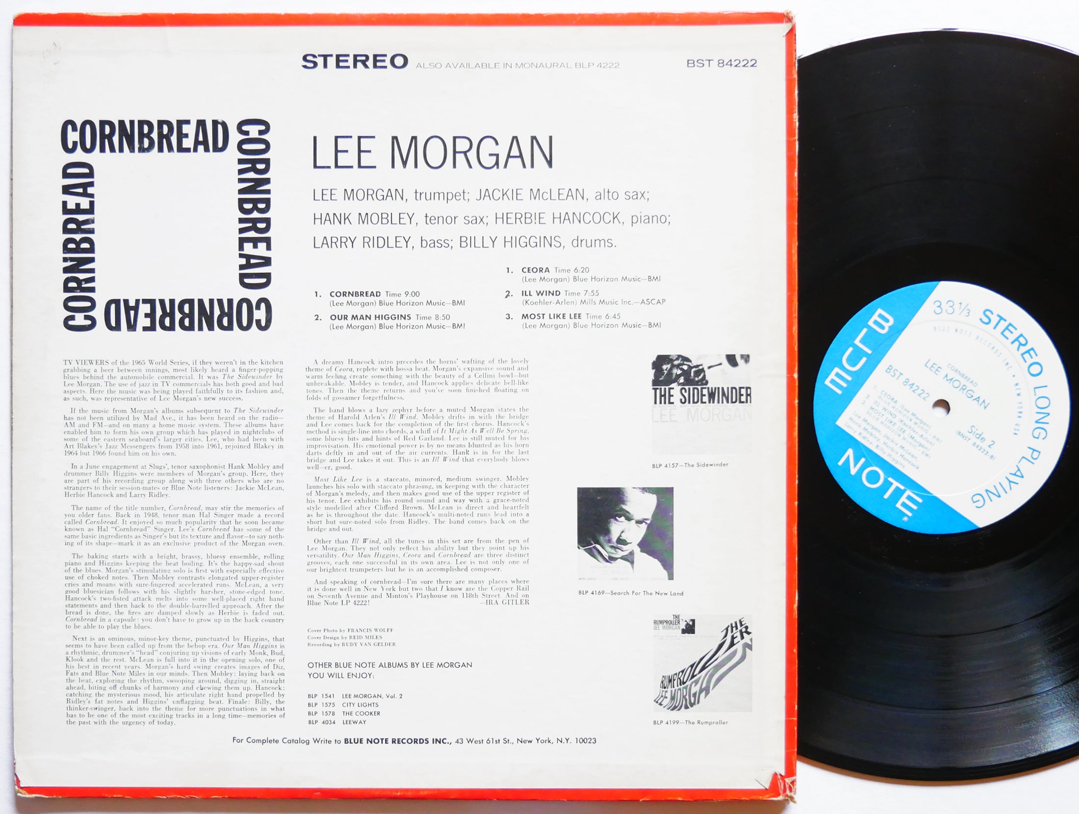 LEE MORGAN Cornbread LP BLUE NOTE 84222 US 1967 NY RVG Hank Mobley Jackie McLean