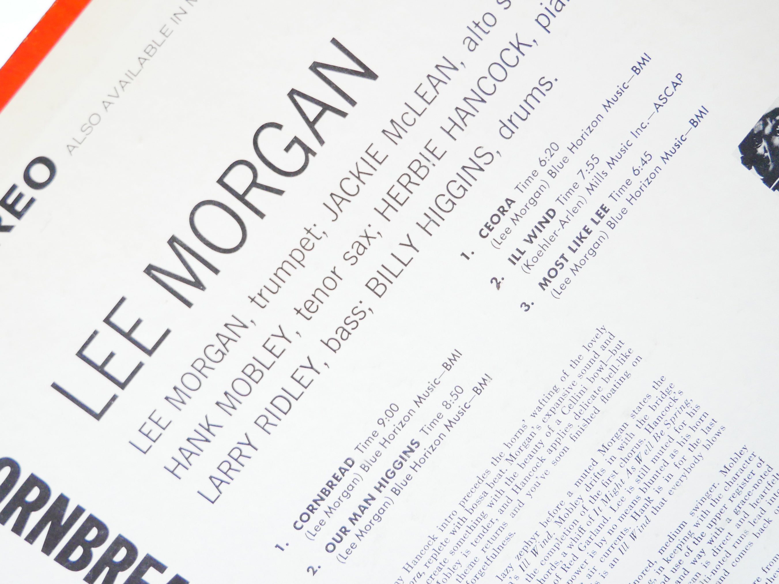 LEE MORGAN Cornbread LP BLUE NOTE 84222 US 1967 NY RVG Hank Mobley Jackie McLean