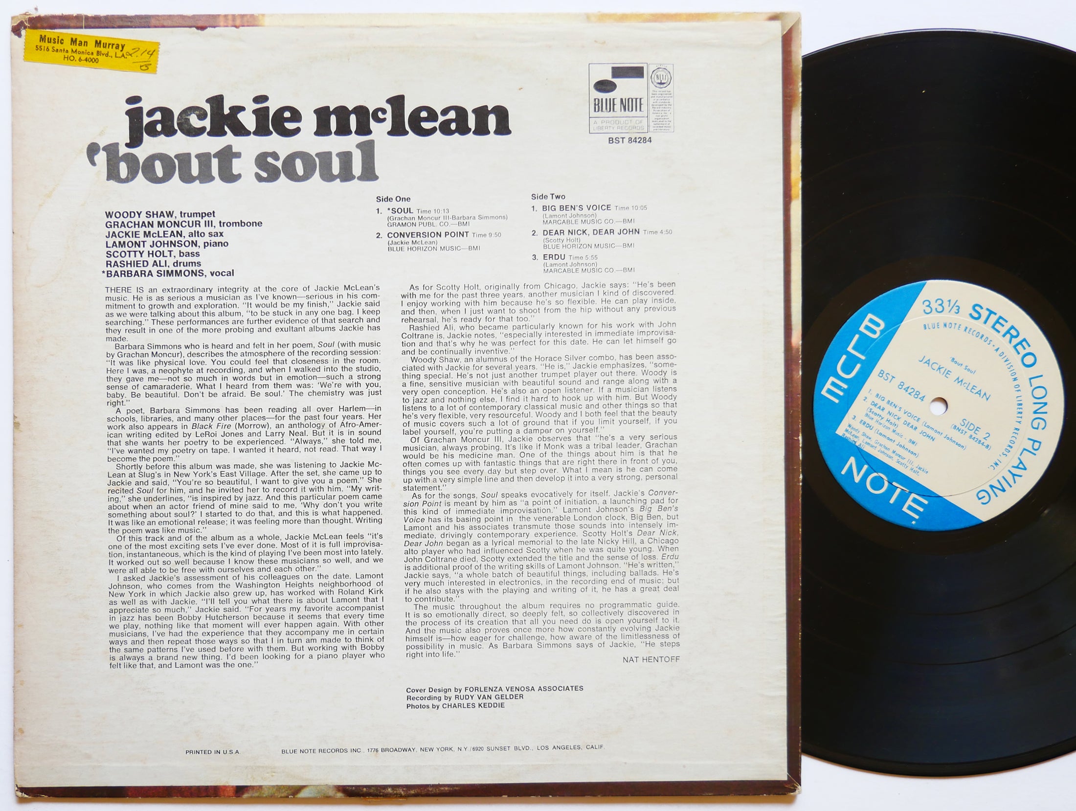 JACKIE MCLEAN 'Bout Soul LP BLUE NOTE 84284 JAZZ Grachan Moncur III Rashied Ali