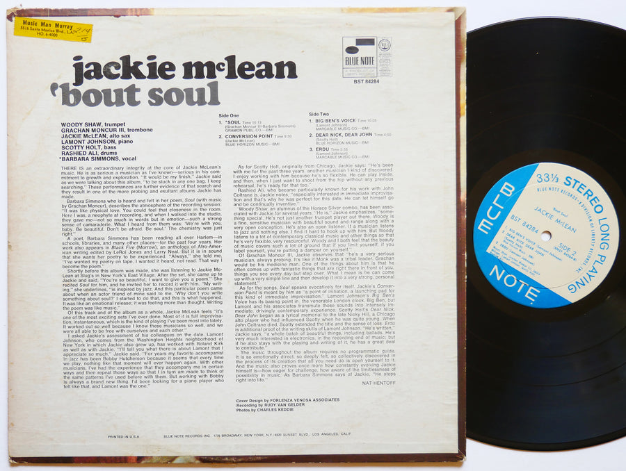 JACKIE MCLEAN 'Bout Soul LP BLUE NOTE 84284 JAZZ Grachan Moncur III Rashied Ali