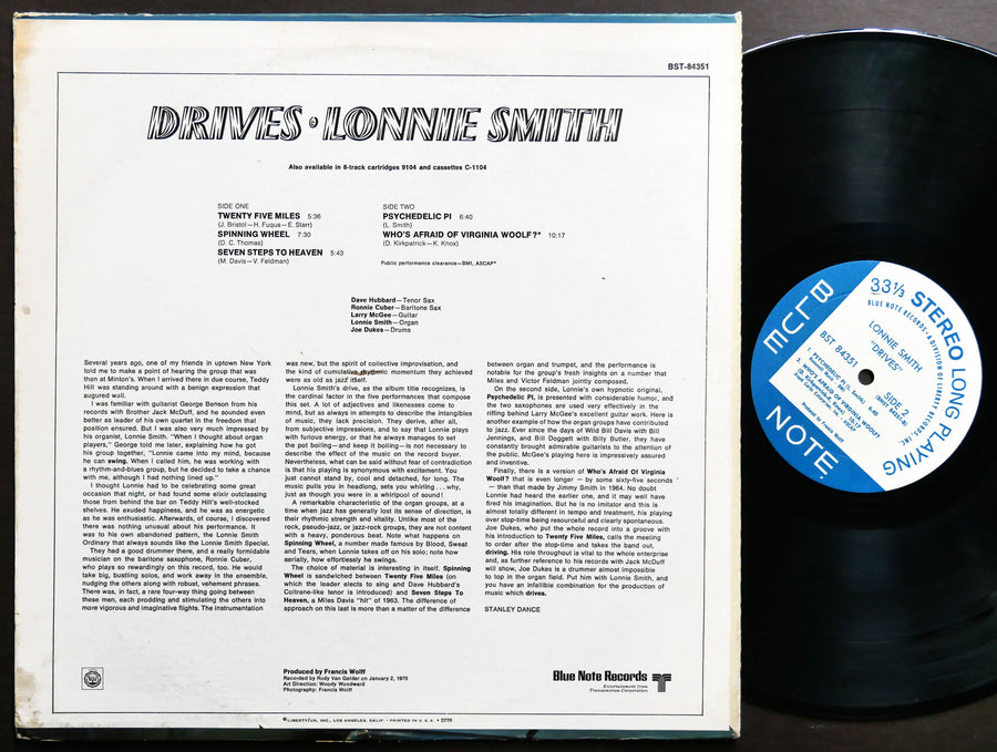 LONNIE SMITH Drives LP BLUE NOTE BST 84351 US 1970 RVG LIBERTY Jazz Funk