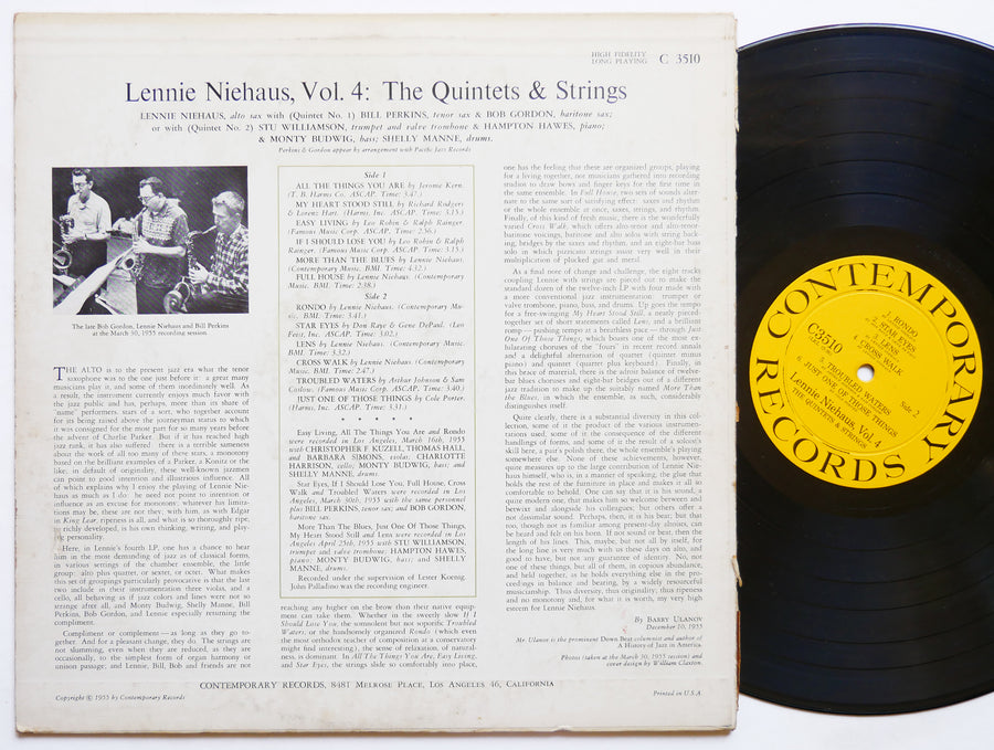 LENNIE NIEHAUS Vol. 4 The Quintets & Strings LP CONTEMPORARY C3510 Hampton Hawes