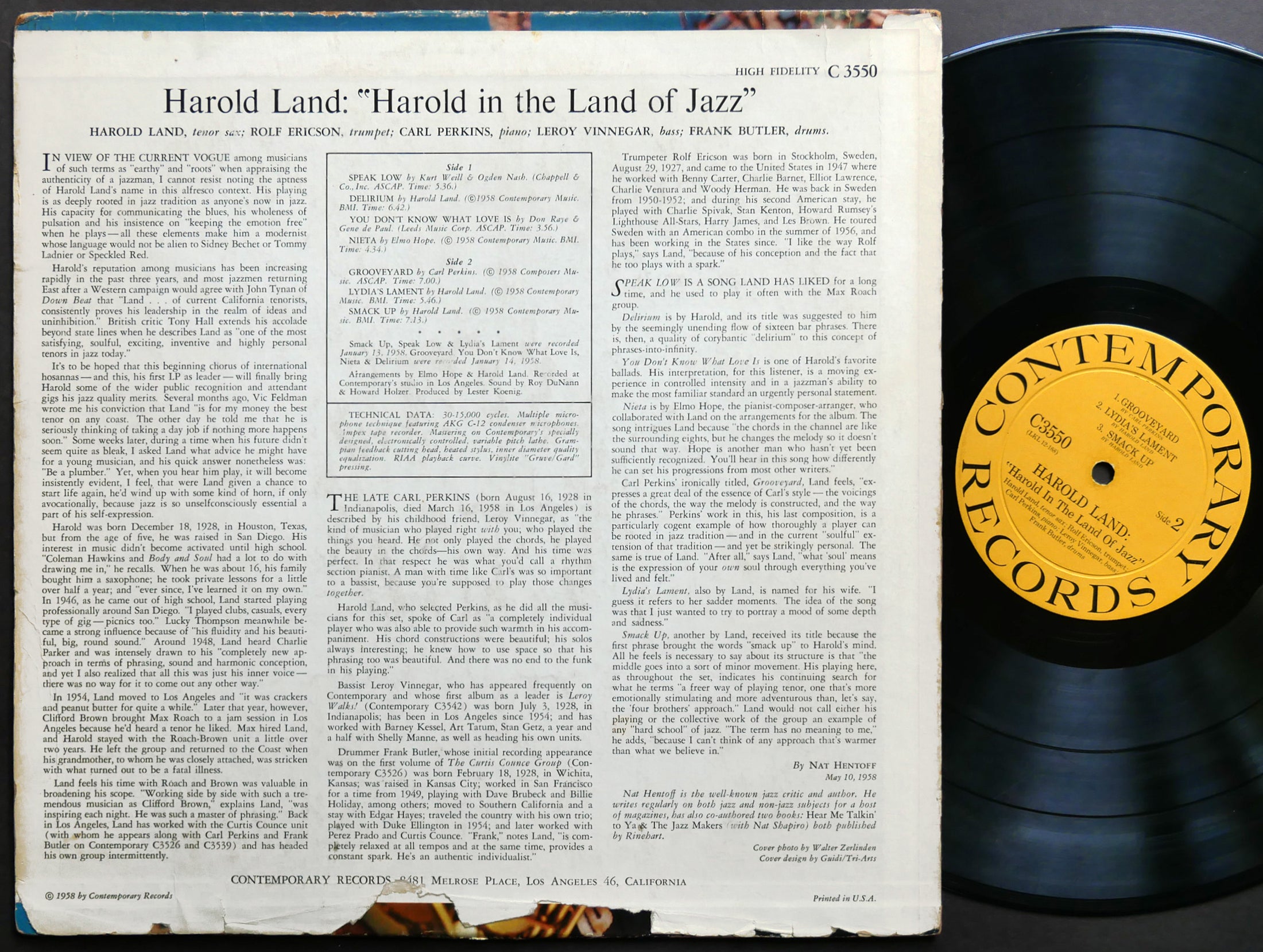 HAROLD LAND Harold In The Land Of Jazz LP CONTEMPORARY C3550 US 1958 DG MONO