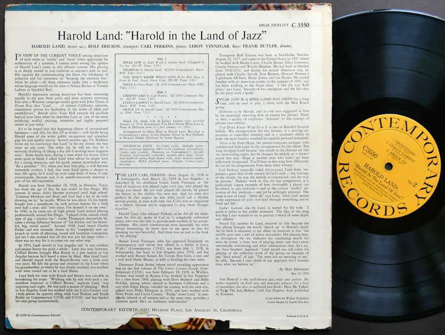 HAROLD LAND Harold In The Land Of Jazz LP CONTEMPORARY C3550 US 1958 DG MONO