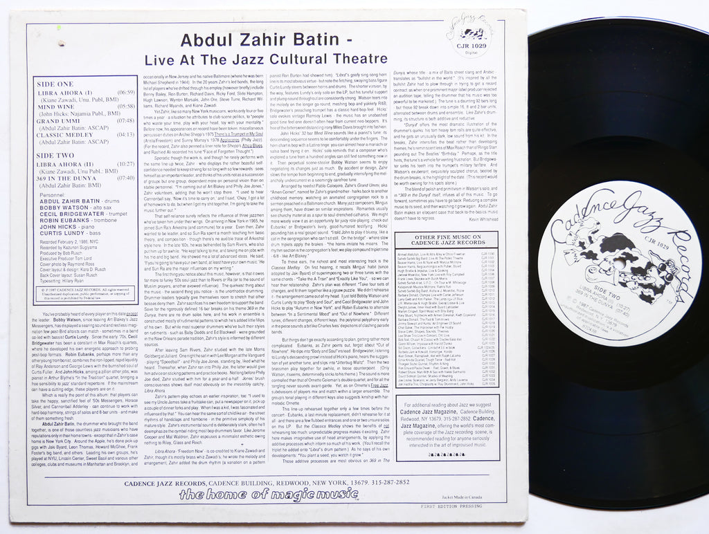 ABDUL ZAHIR BATIN Live At The Jazz Cultural Theatre LP CADENCE JAZZ CJR 1029
