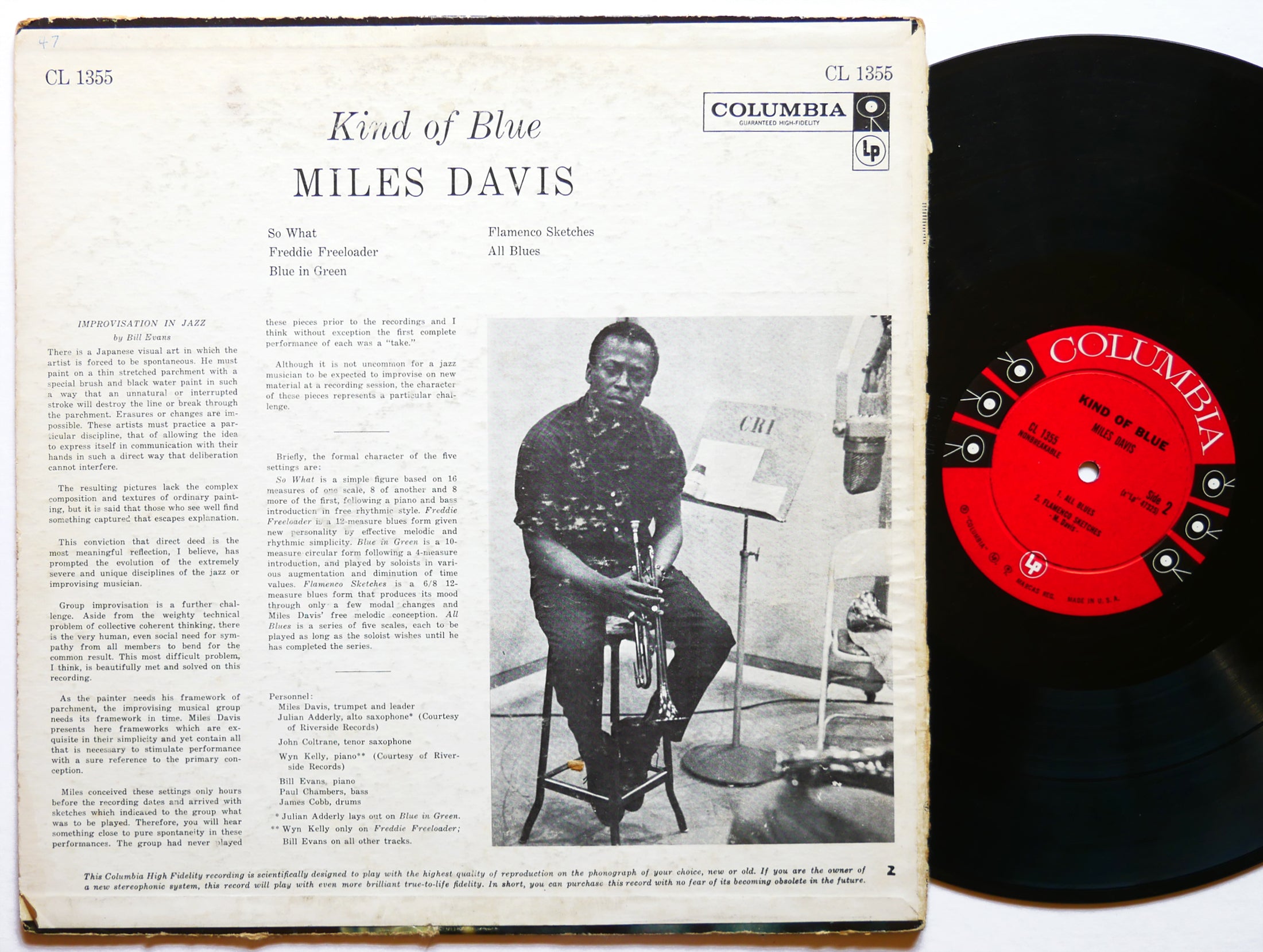 MILES DAVIS Kind Of Blue LP COLUMBIA CL 1355 DG MONO John Coltrane Bill Evans