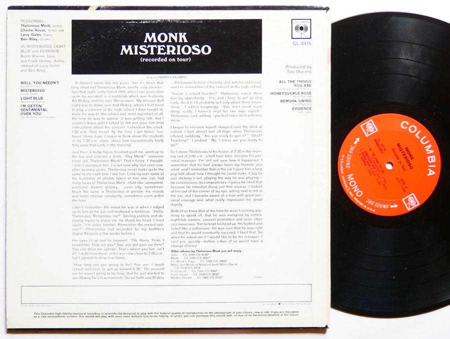THELONIOUS MONK Misterioso LP COLUMBIA CL 2416 US 1965 2-EYE MONO Charlie Rouse