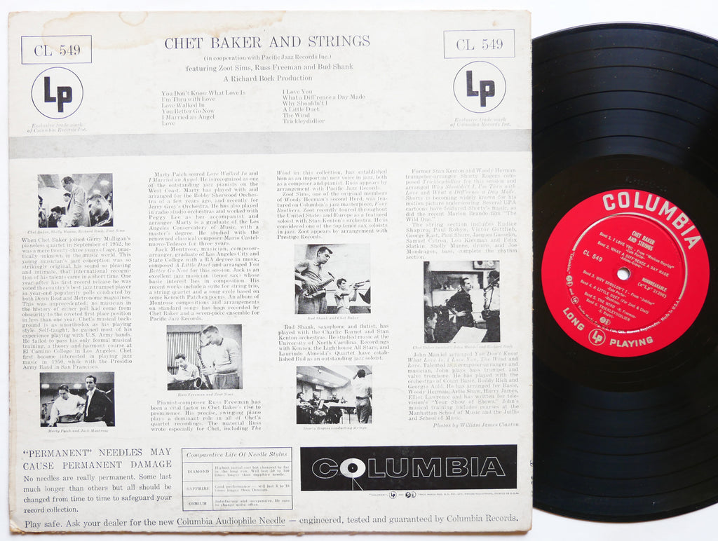 CHET BAKER & Strings LP COLUMBIA CL 549 US 1954 DG MONO Zoot Sims Russ Freeman