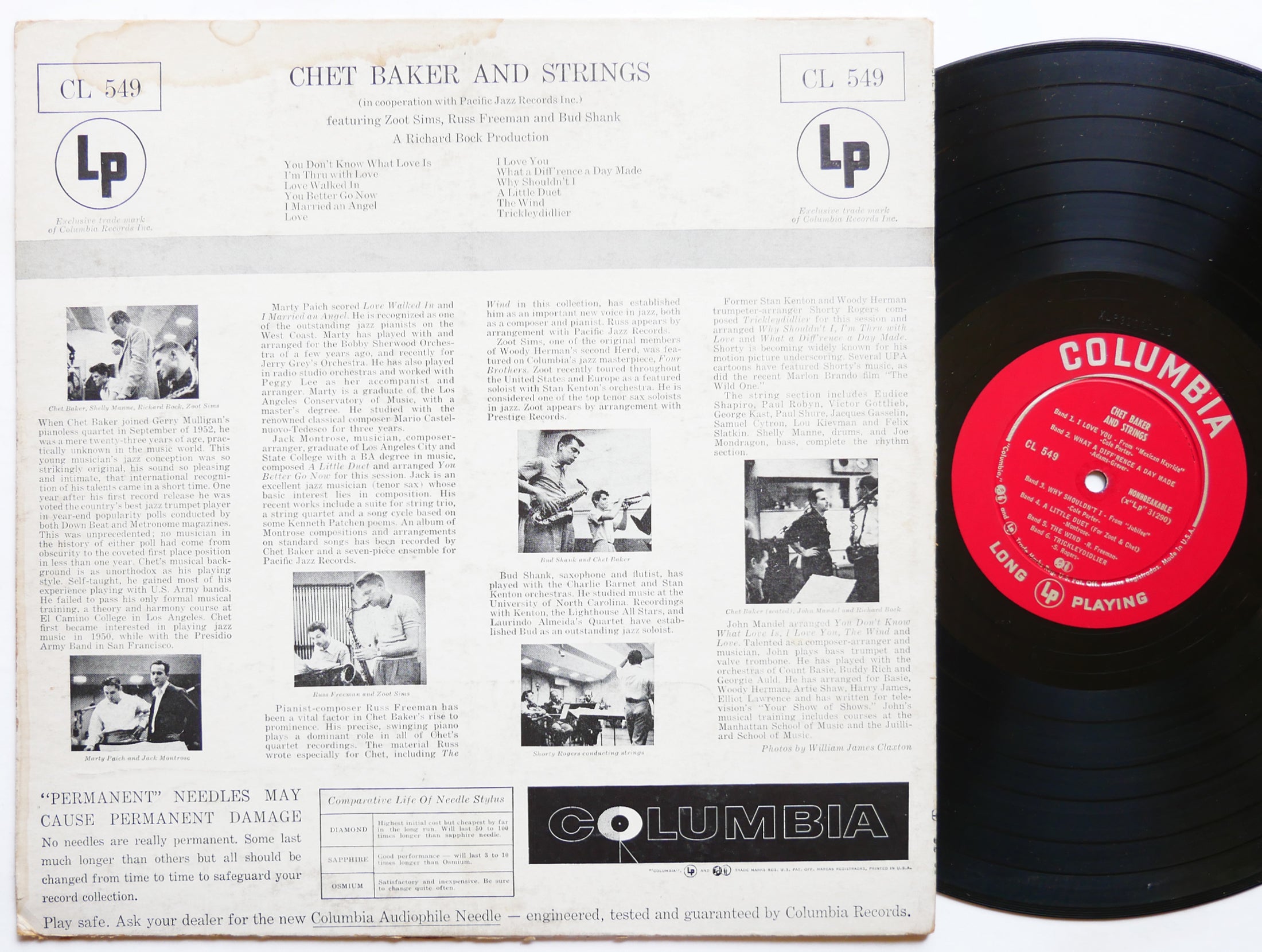 CHET BAKER & Strings LP COLUMBIA CL 549 US 1954 DG MONO Zoot Sims Russ Freeman