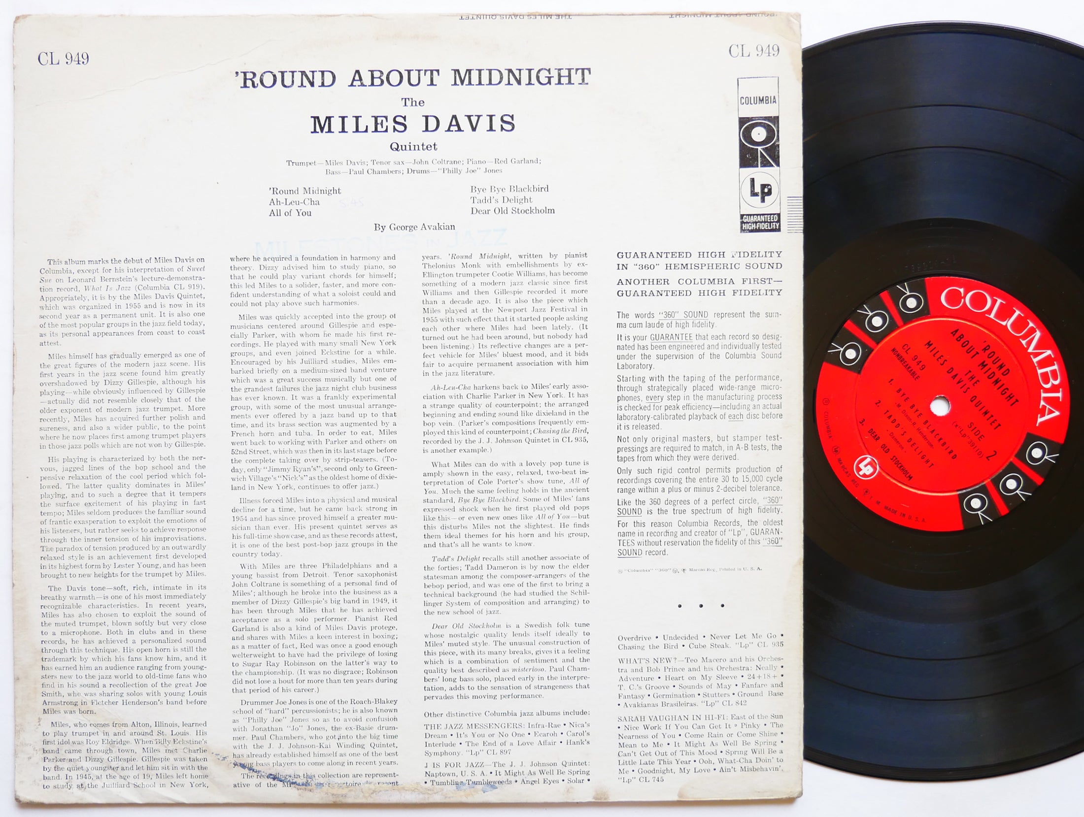 MILES DAVIS 'Round About Midnight LP COLUMBIA CL 949 US 1957 MONO John Coltrane