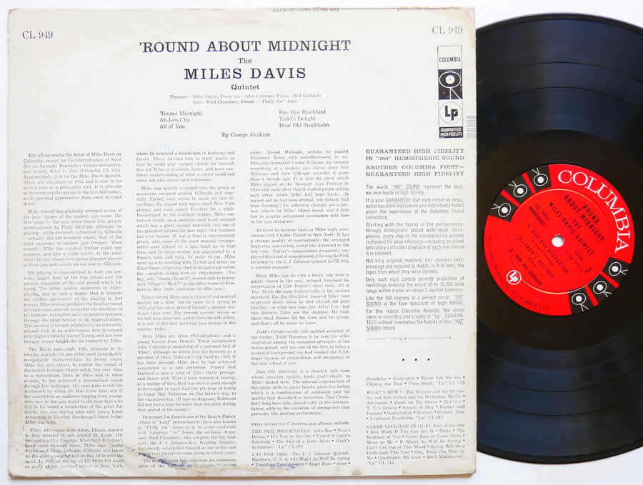 MILES DAVIS 'Round About Midnight LP COLUMBIA CL 949 US 1957 MONO John Coltrane