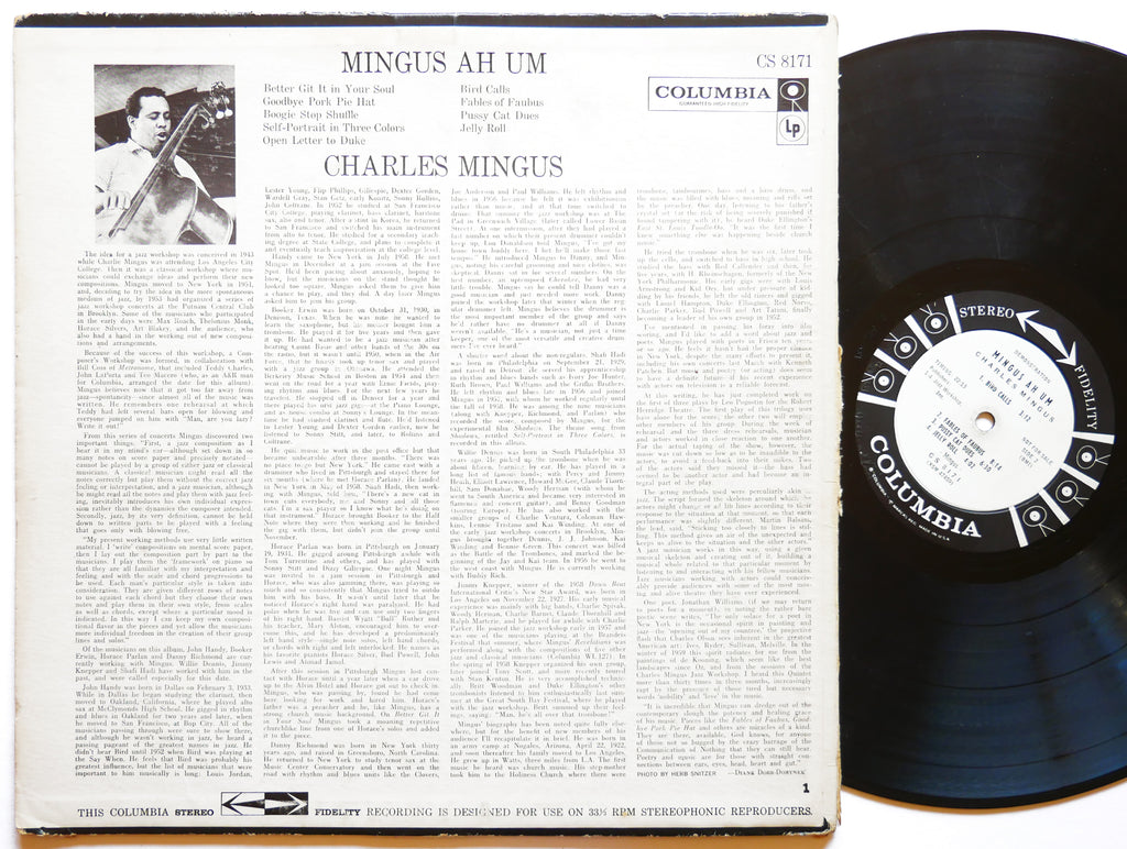 CHARLES MINGUS Mingus Ah Um LP COLUMBIA CS 8171 US 1959 DG PROMO Horace Parlan