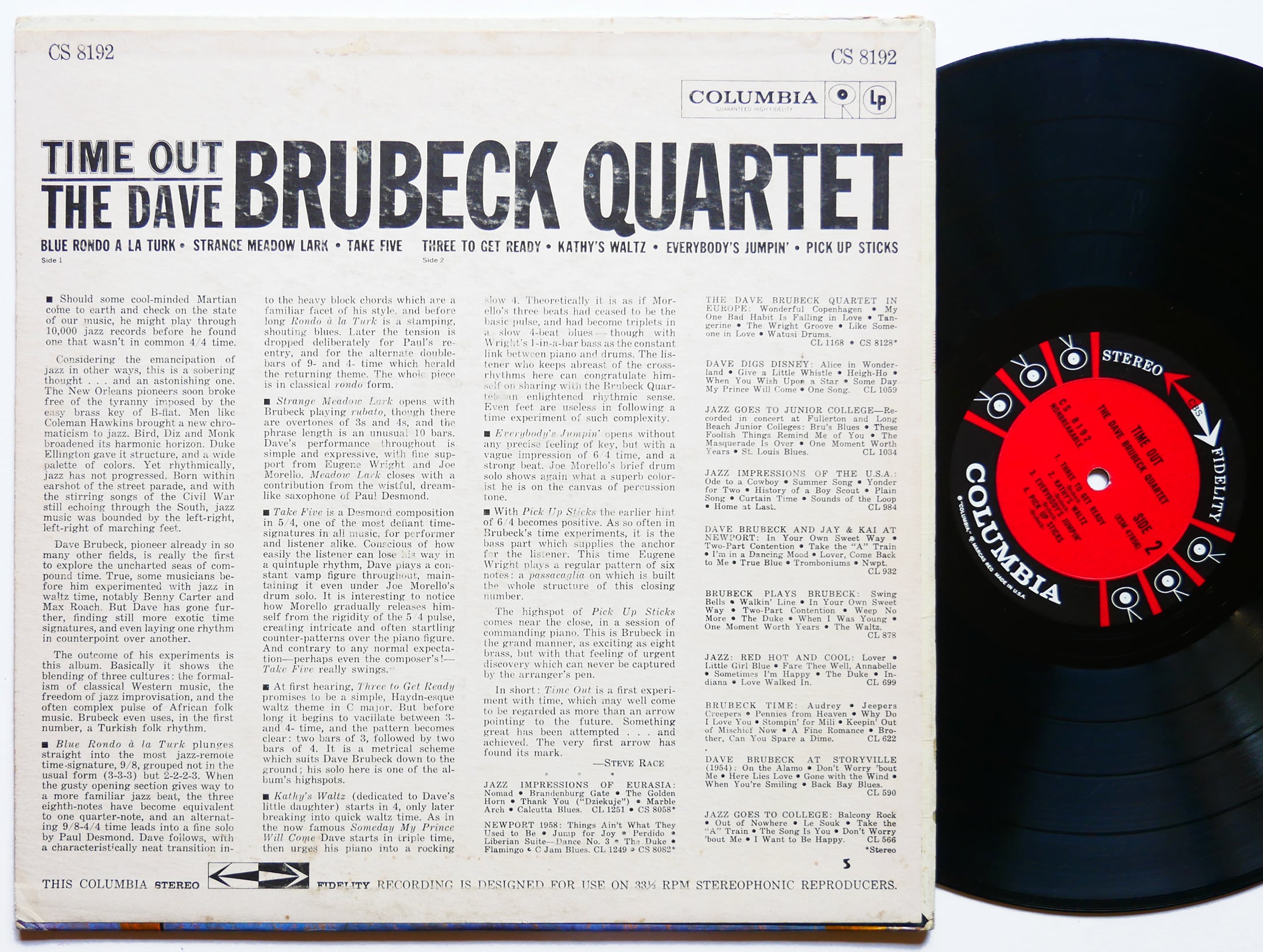 DAVE BRUBECK Quartet Time Out LP COLUMBIA CS 8192 US 1961 JAZZ 6-EYE Take Five