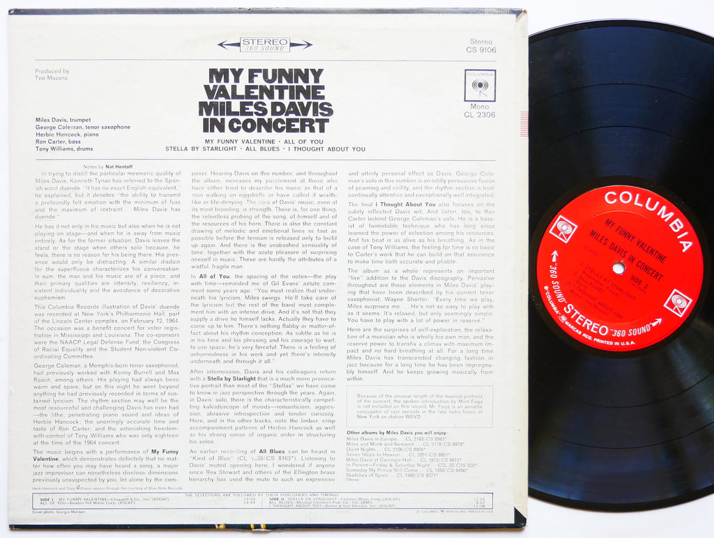MILES DAVIS My Funny Valentine LP COLUMBIA CS 9106 US 1965 2-EYE Herbie Hancock