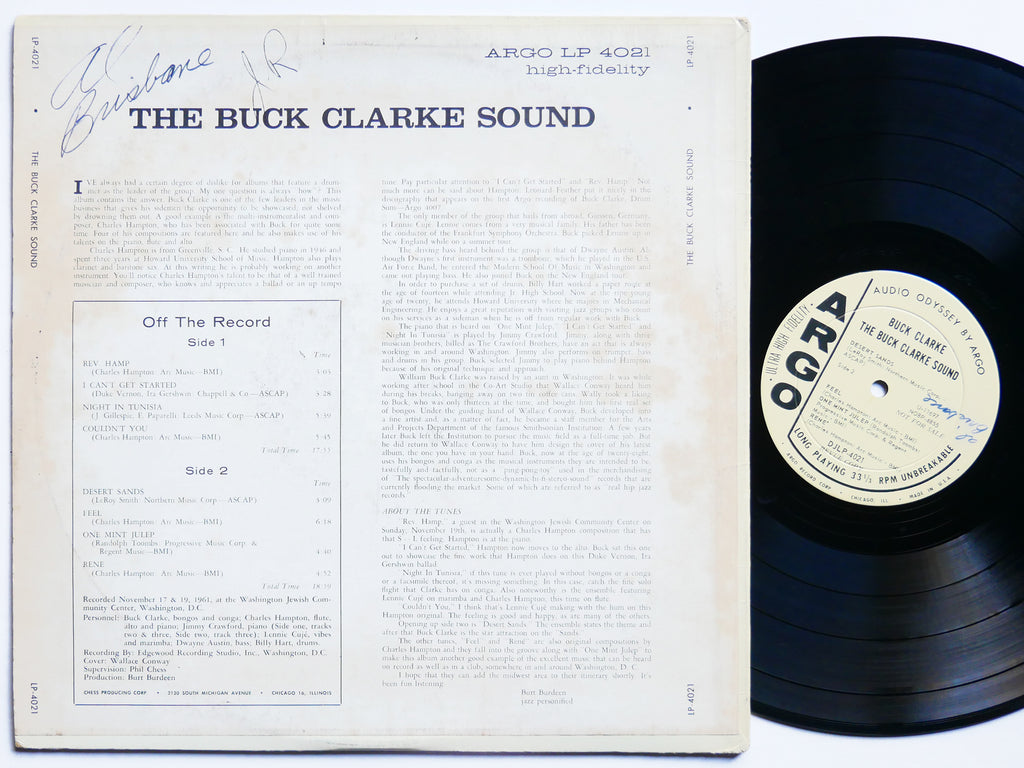 BUCK CLARKE Sound LP ARGO LP 4021 US 1963 DG MONO PROMO JAZZ Billy Hart