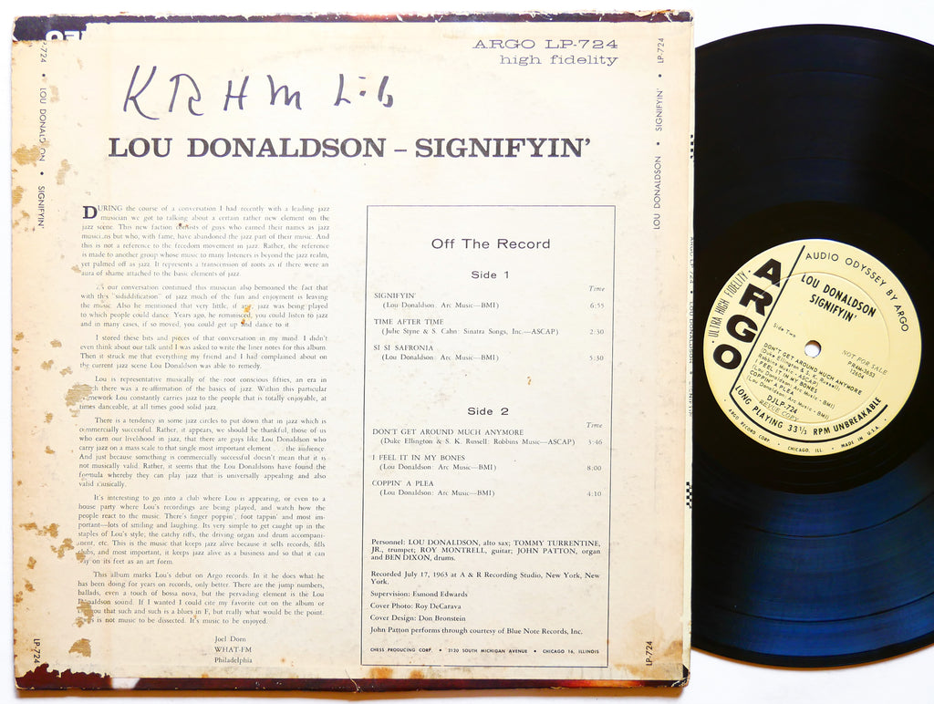 LOU DONALDSON Signifyin' LP ARGO DJLP-724 US 1963 DG MONO PROMO John Patton