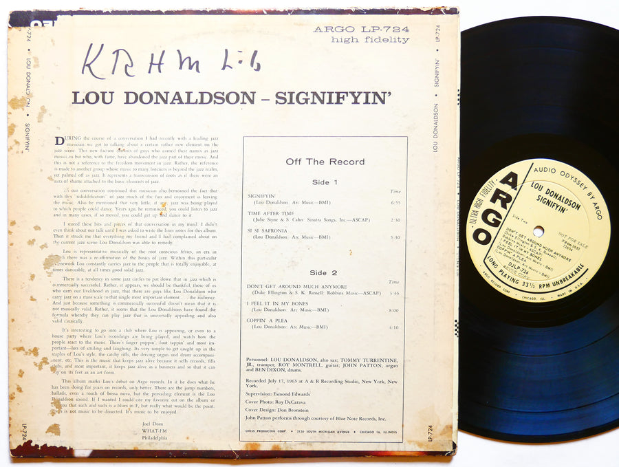 LOU DONALDSON Signifyin' LP ARGO DJLP-724 US 1963 DG MONO PROMO John Patton