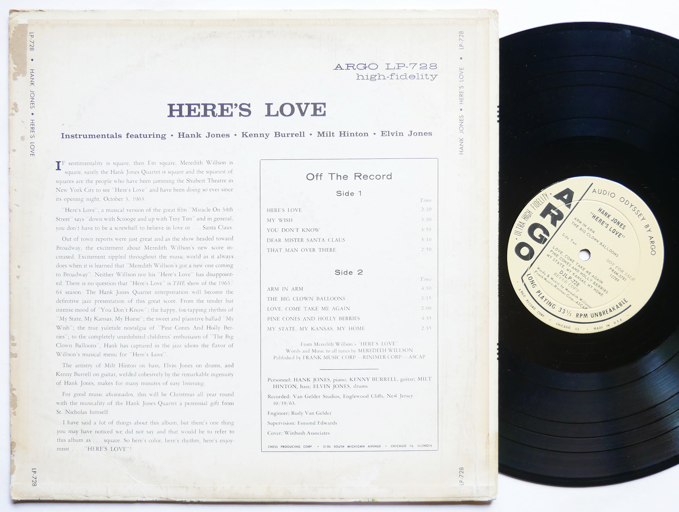 HANK JONES KENNY BURRELL ELVIN JONES Here's Love LP ARGO DJLP-728 US 1963 MONO