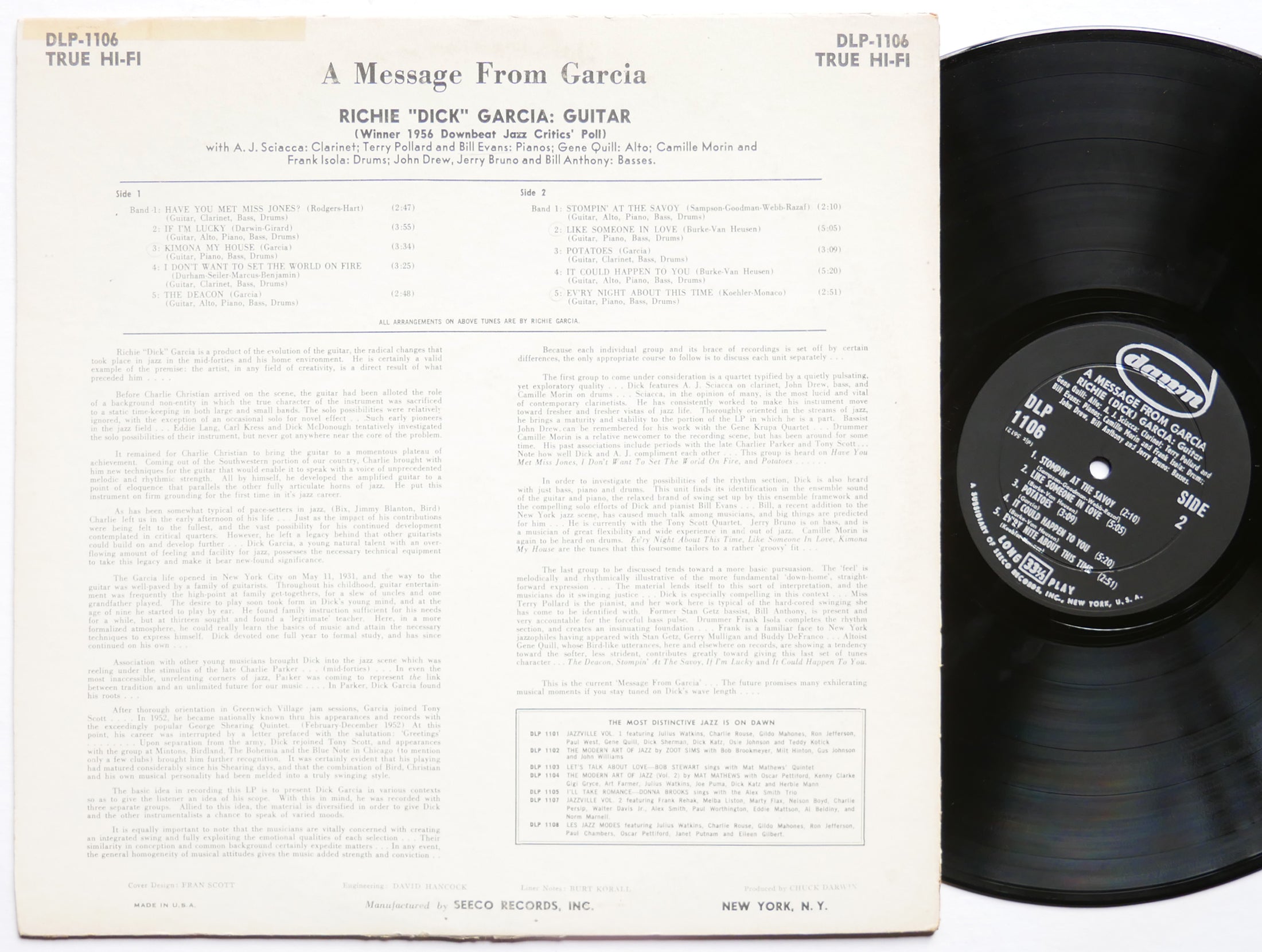 DICK GARCIA BILL EVANS A Message From Garcia LP DAWN DLP 1106 US 1956 DG MONO