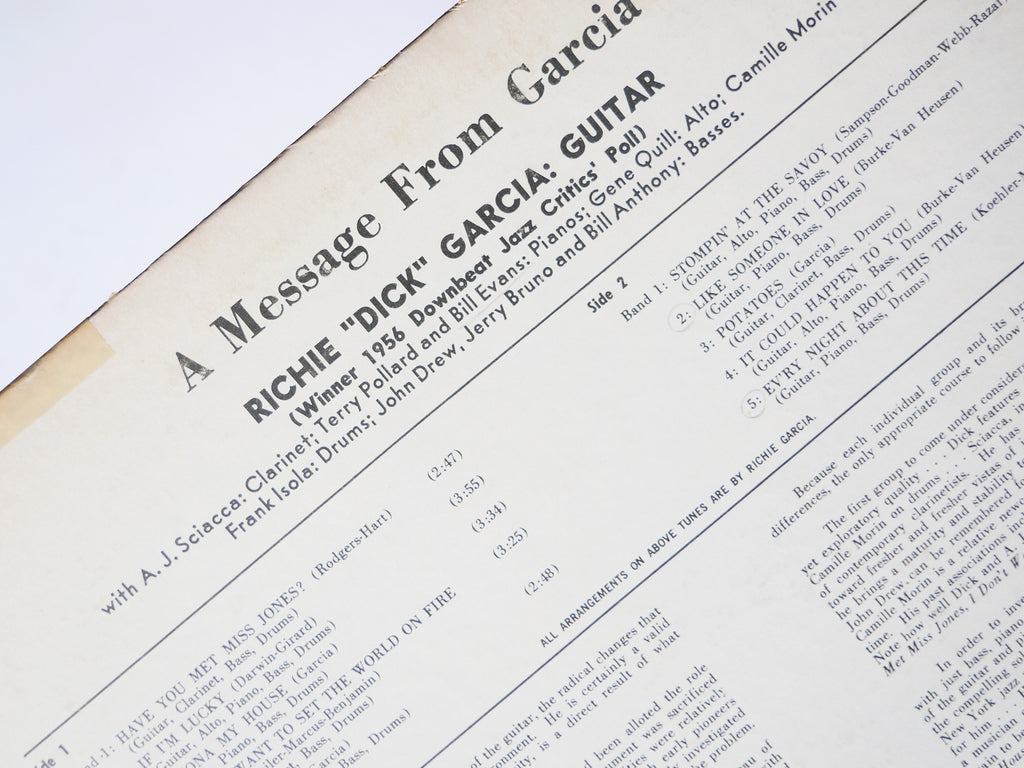 DICK GARCIA BILL EVANS A Message From Garcia LP DAWN DLP 1106 US 1956 DG MONO