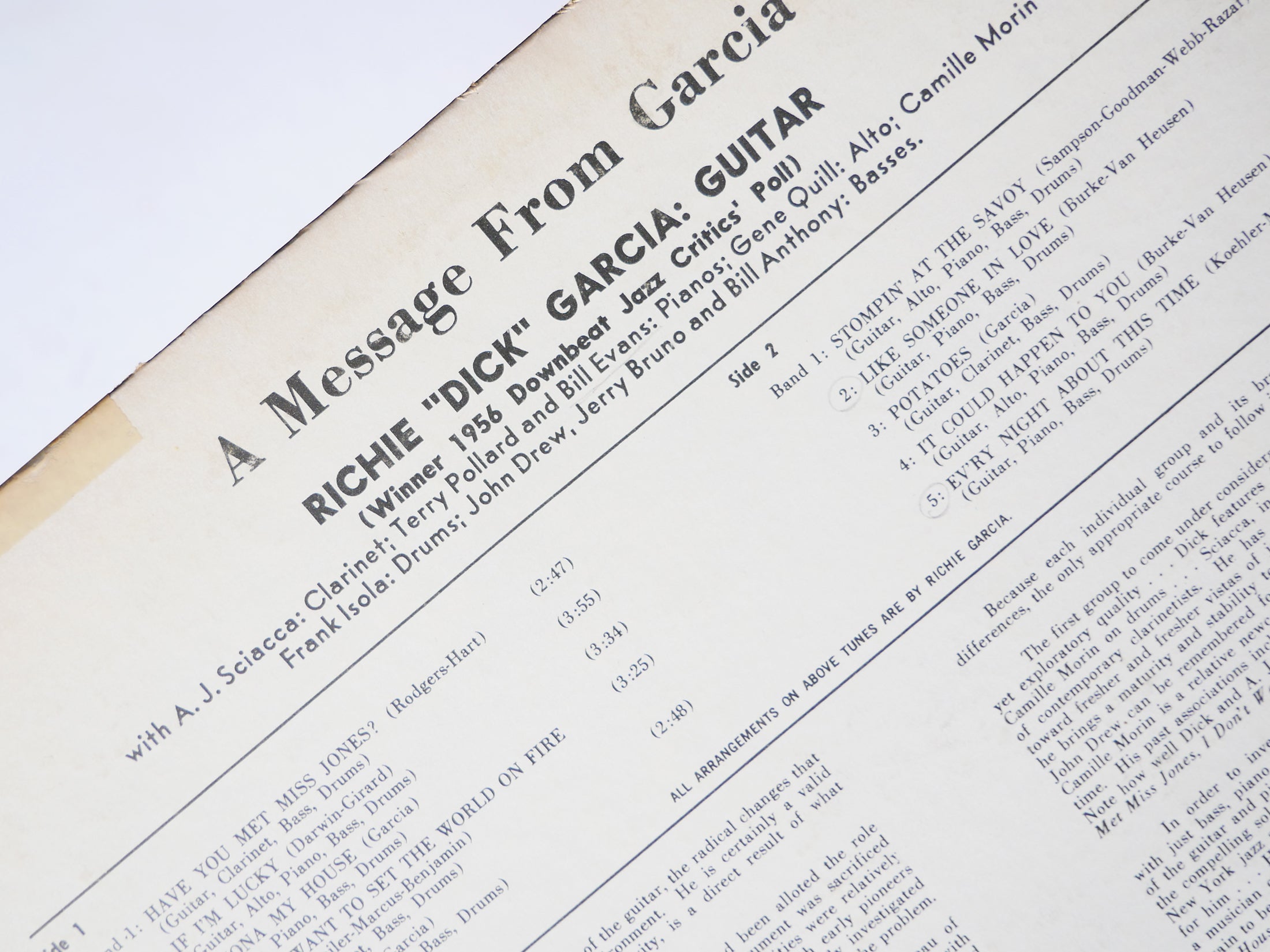 DICK GARCIA BILL EVANS A Message From Garcia LP DAWN DLP 1106 US 1956 DG MONO
