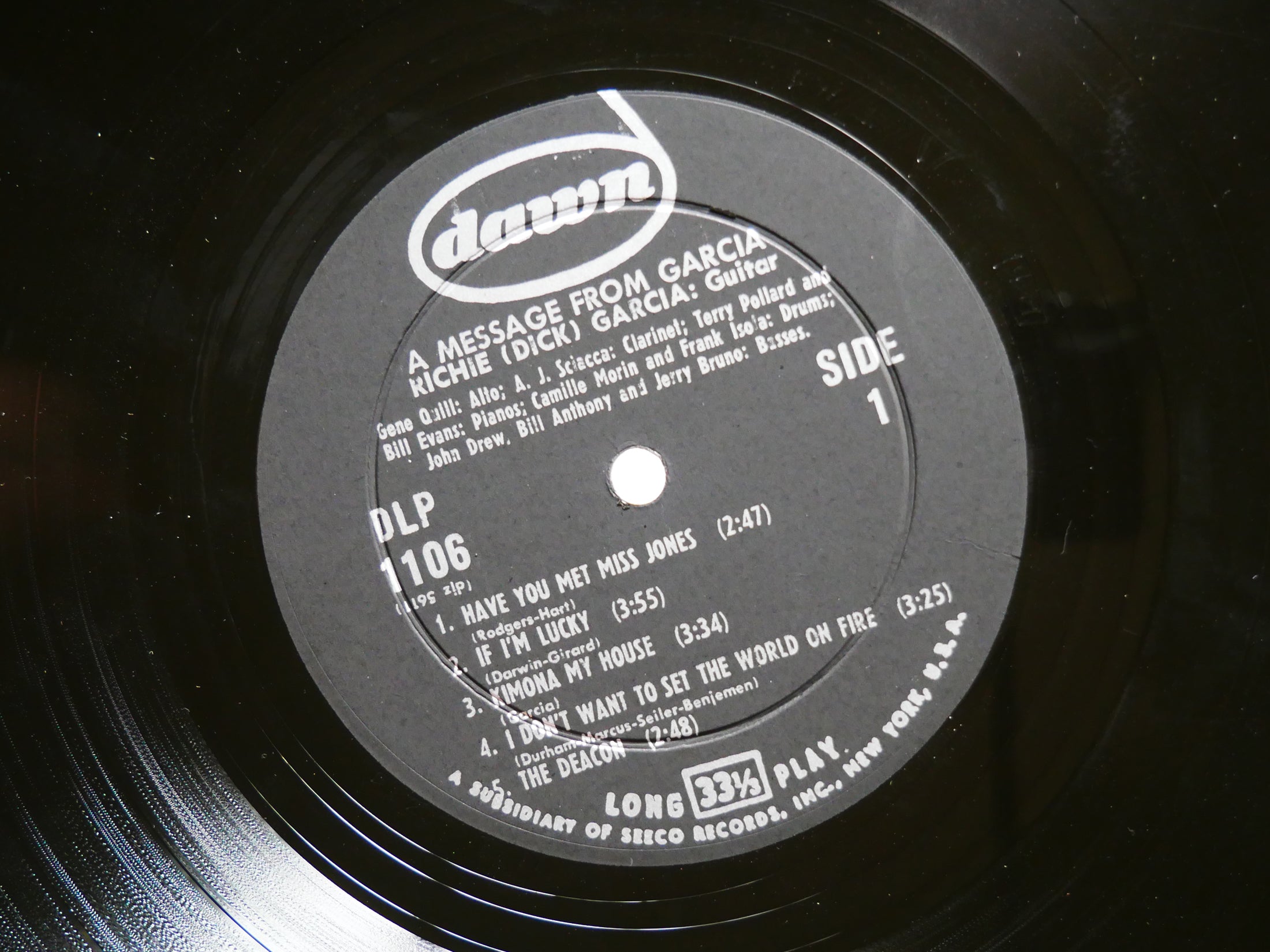 DICK GARCIA BILL EVANS A Message From Garcia LP DAWN DLP 1106 US 1956 DG MONO