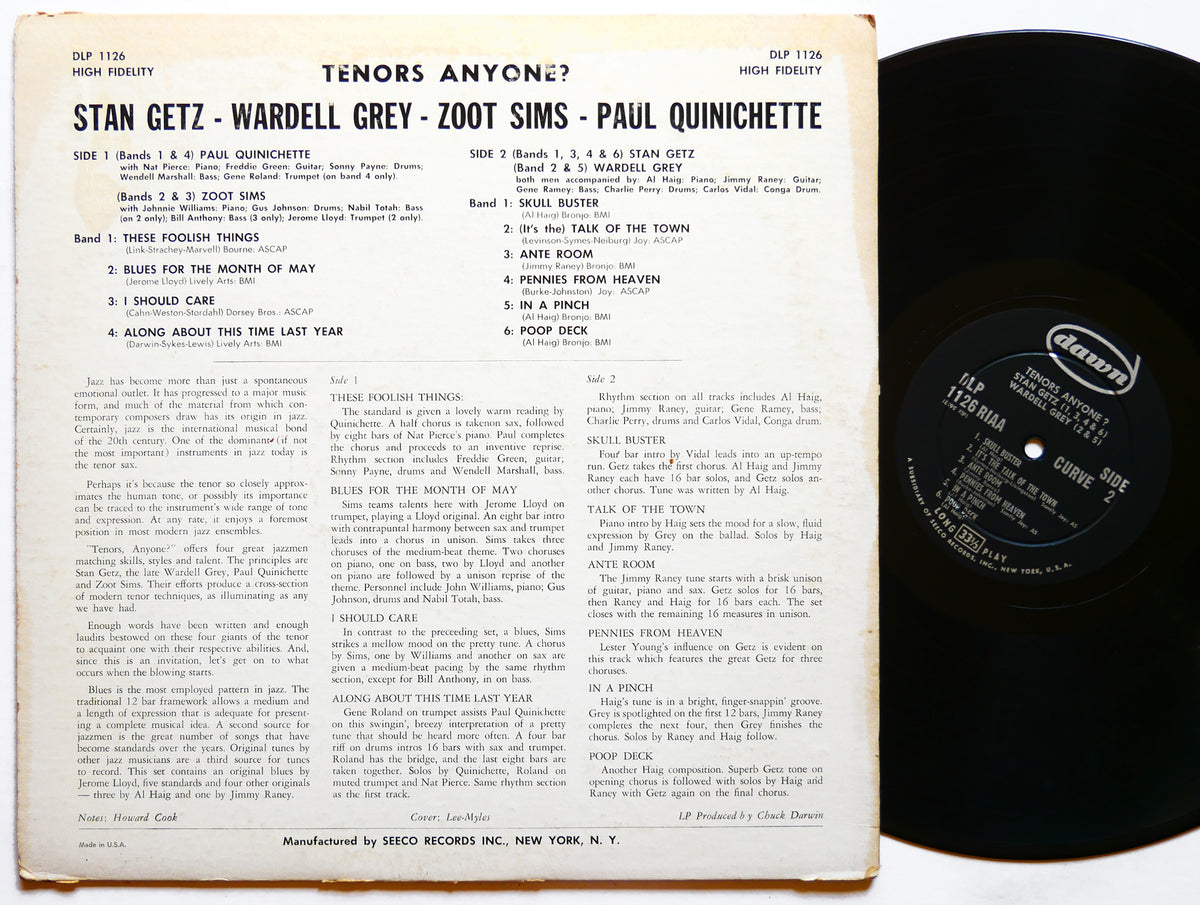 STAN GETZ ZOOT SIMS WARDELL GREY Tenors Anyone? LP DAWN DLP 1126 US 1958 DG MONO