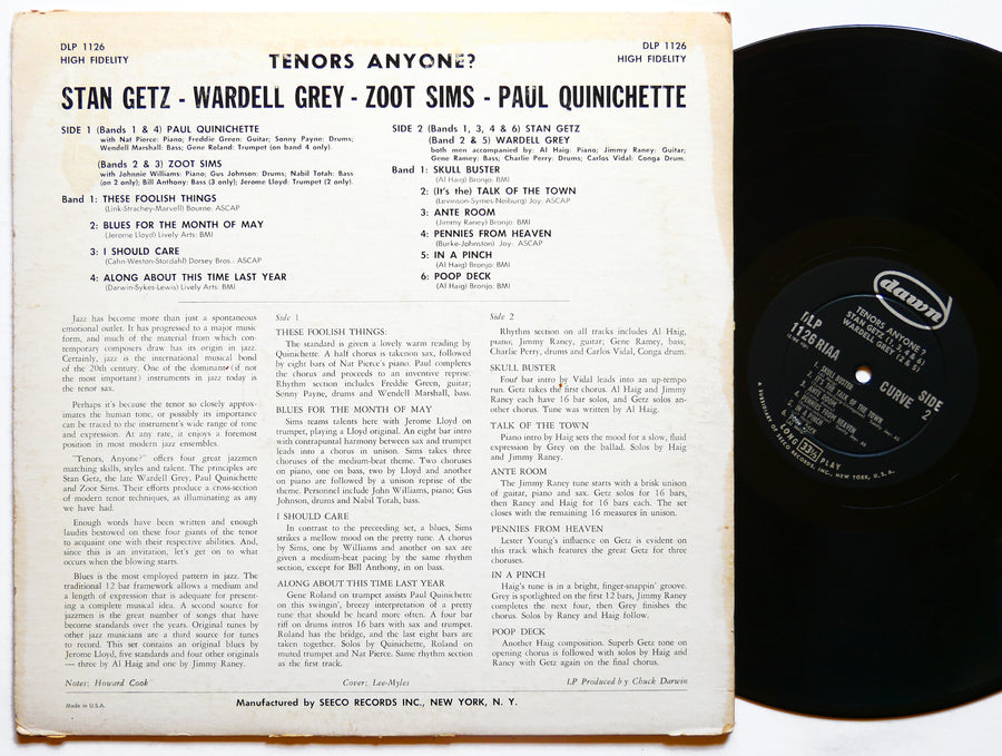 STAN GETZ ZOOT SIMS WARDELL GREY Tenors Anyone? LP DAWN DLP 1126 US 1958 DG MONO