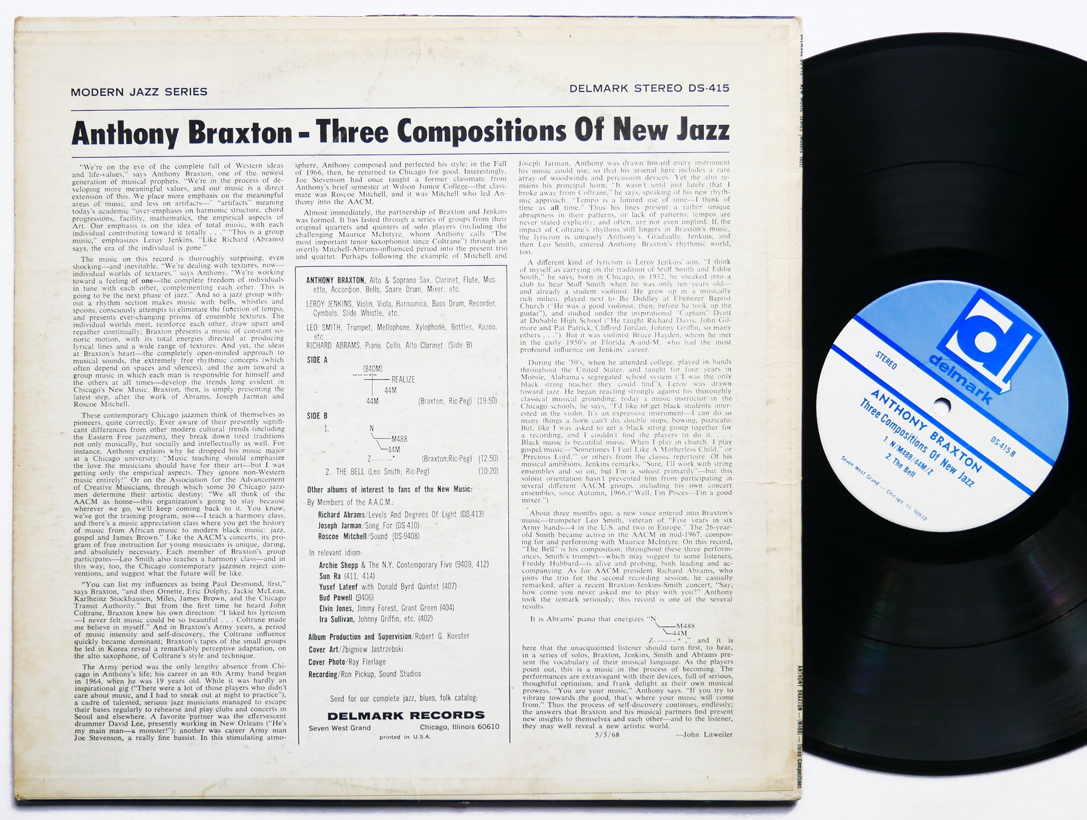 ANTHONY BRAXTON 3 Compositions Of New Jazz LP DELMARK RECORDS DS-415 US 1968
