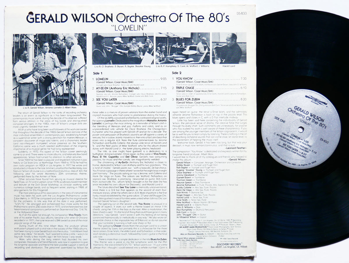 GERALD WILSON Lomelin LP DISCOVERY DS-833 US 1981 Harold Land Buddy Collette