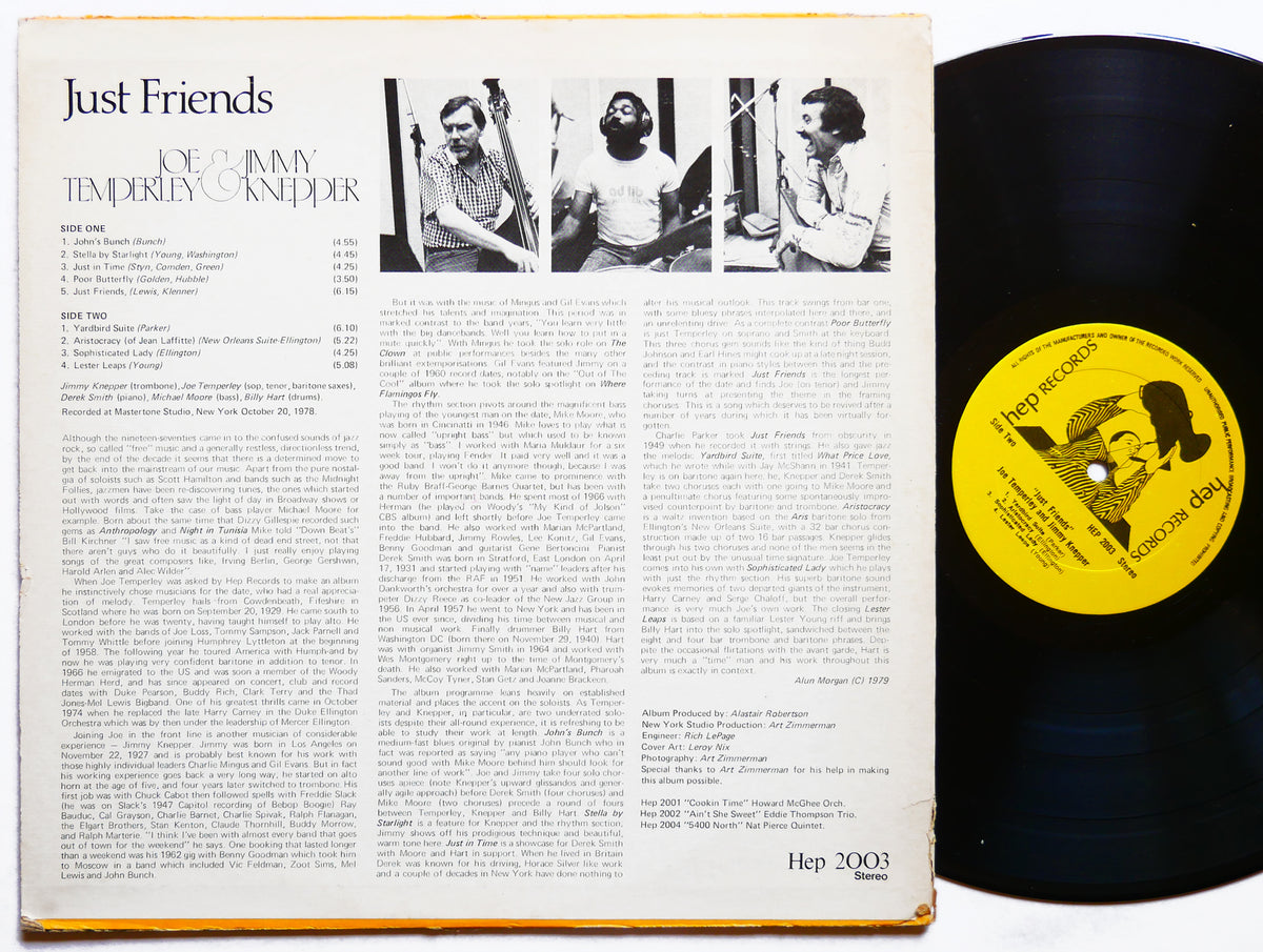 JOE TEMPERLEY & JIMMY KNEPPER Just Friends LP HEP RECORDS HEP 2003 UK 1979 JAZZ