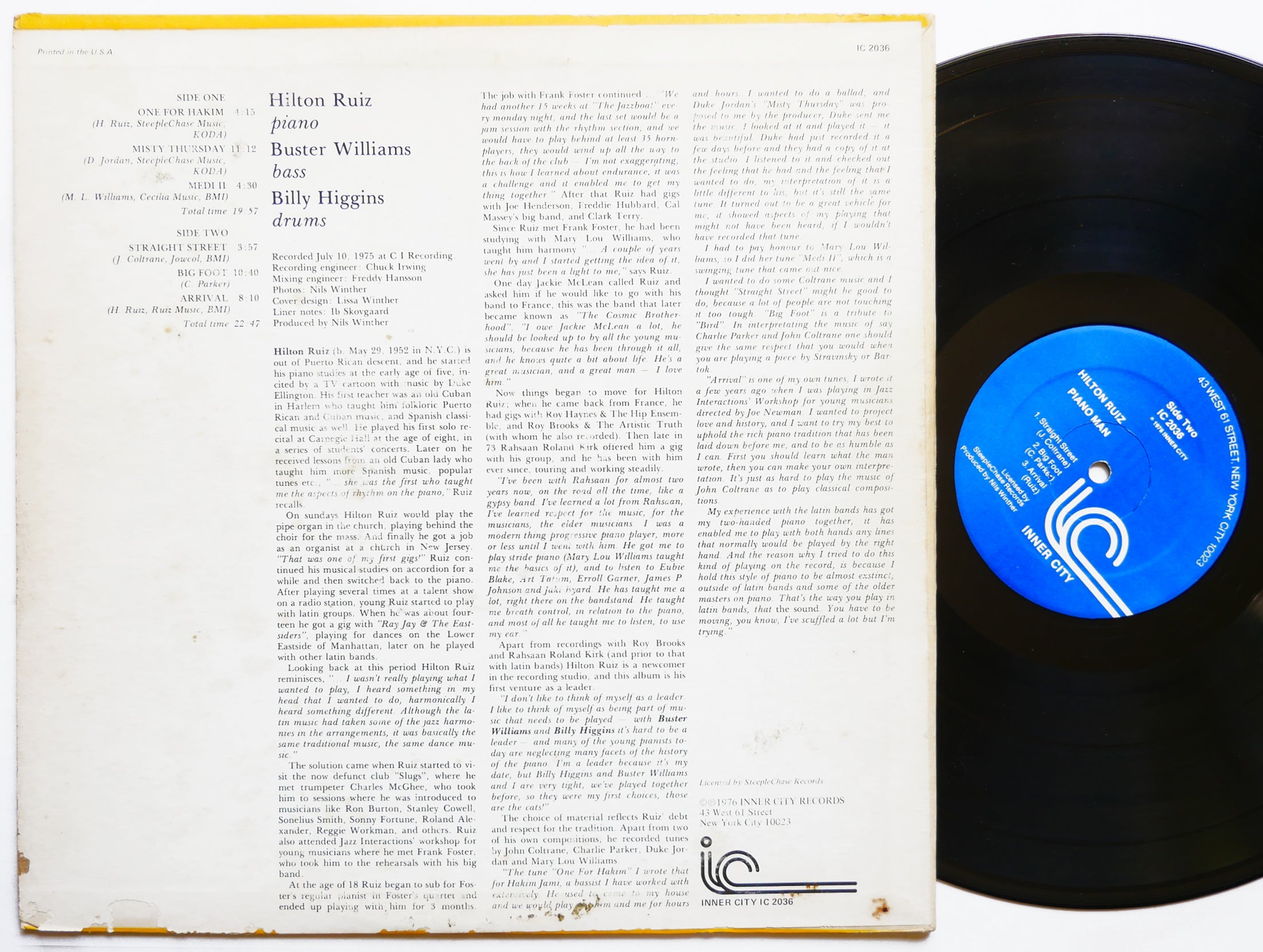 HILTON RUIZ TRIO Piano Man LP INNER CITY IC 2036 Buster Williams Billy Higgins
