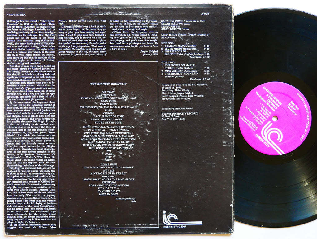 CLIFFORD JORDAN The Highest Mountain LP INNER CITY IC 2047 US 1976 Cedar Walton