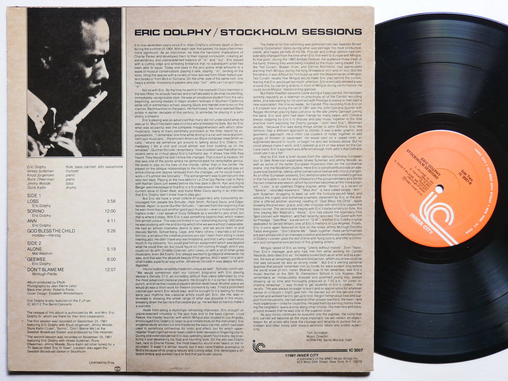 ERIC DOLPHY Stockholm Sessions LP ENJA INNER CITY RECORDS IC 3007 US 1981 JAZZ