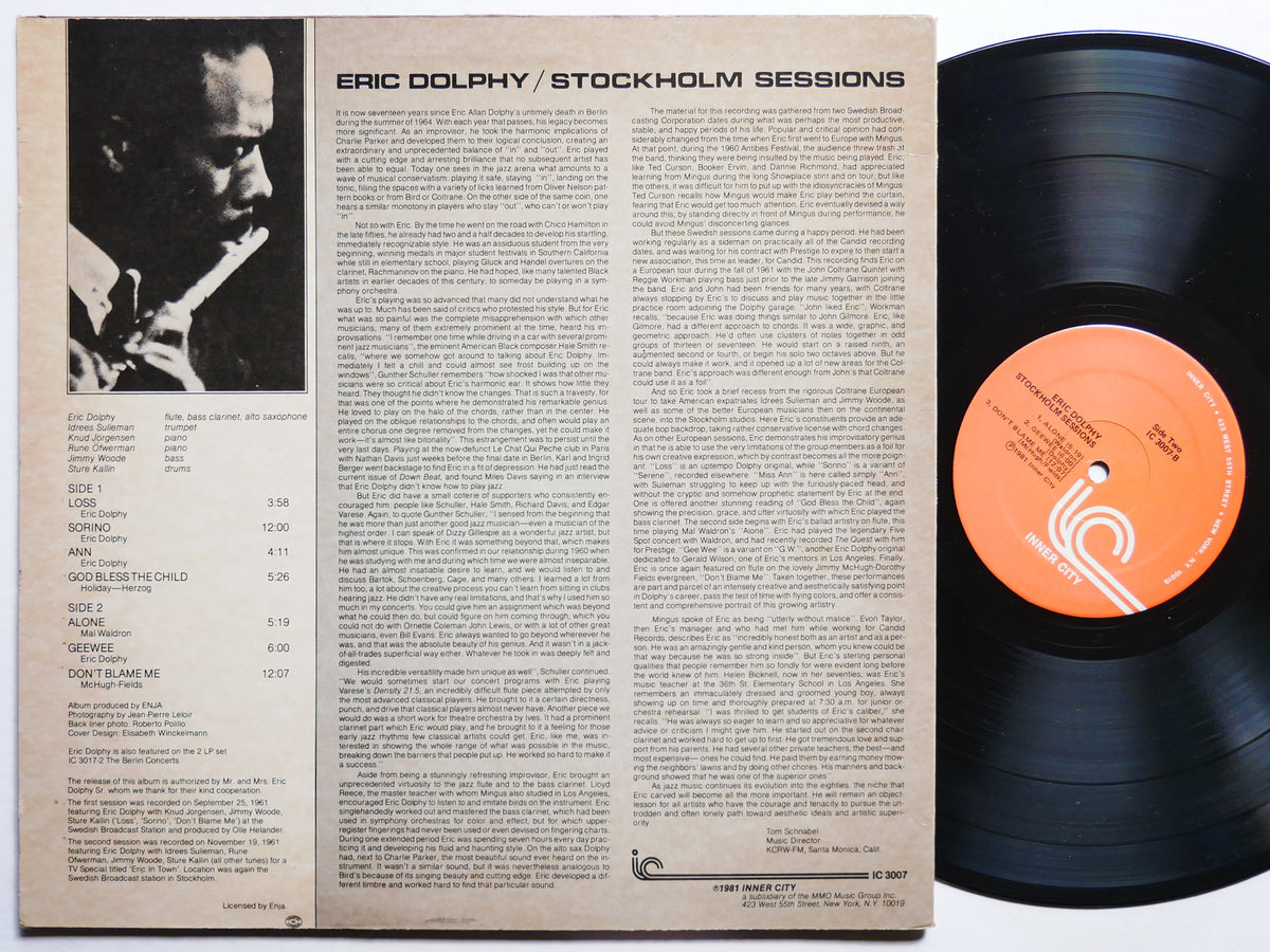 ERIC DOLPHY Stockholm Sessions LP ENJA INNER CITY RECORDS IC 3007 US 1981 JAZZ