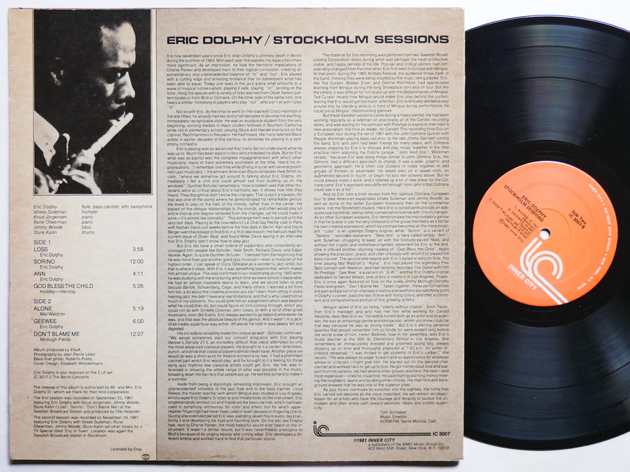 ERIC DOLPHY Stockholm Sessions LP ENJA INNER CITY RECORDS IC 3007 US 1981 JAZZ
