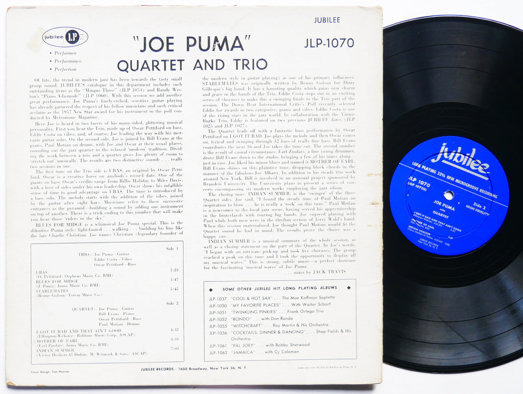 JOE PUMA Jazz LP JUBILEE JLP-1070 US 1958 DG MONO Bill Evans Oscar Pettiford