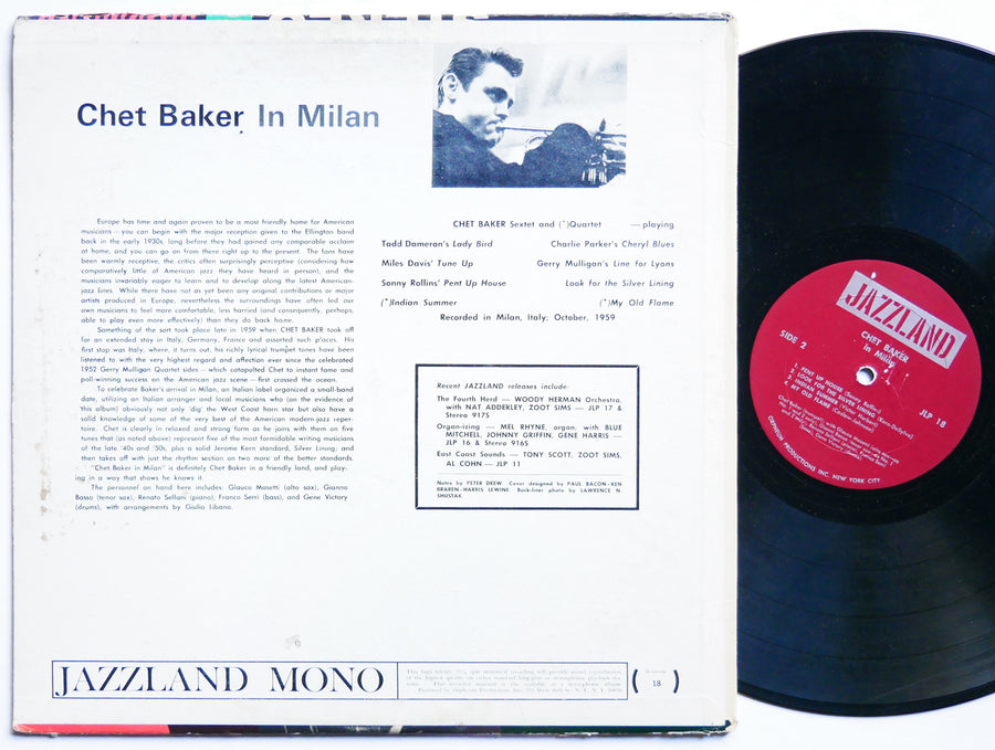 CHET BAKER In Milan LP JAZZLAND JLP 18 US 1968 MONO JAZZ